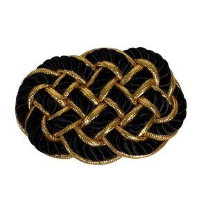 Retro 80s Knot Hair Barrette Oval Clip Black Gold Stylish Updo Fashion Accessory